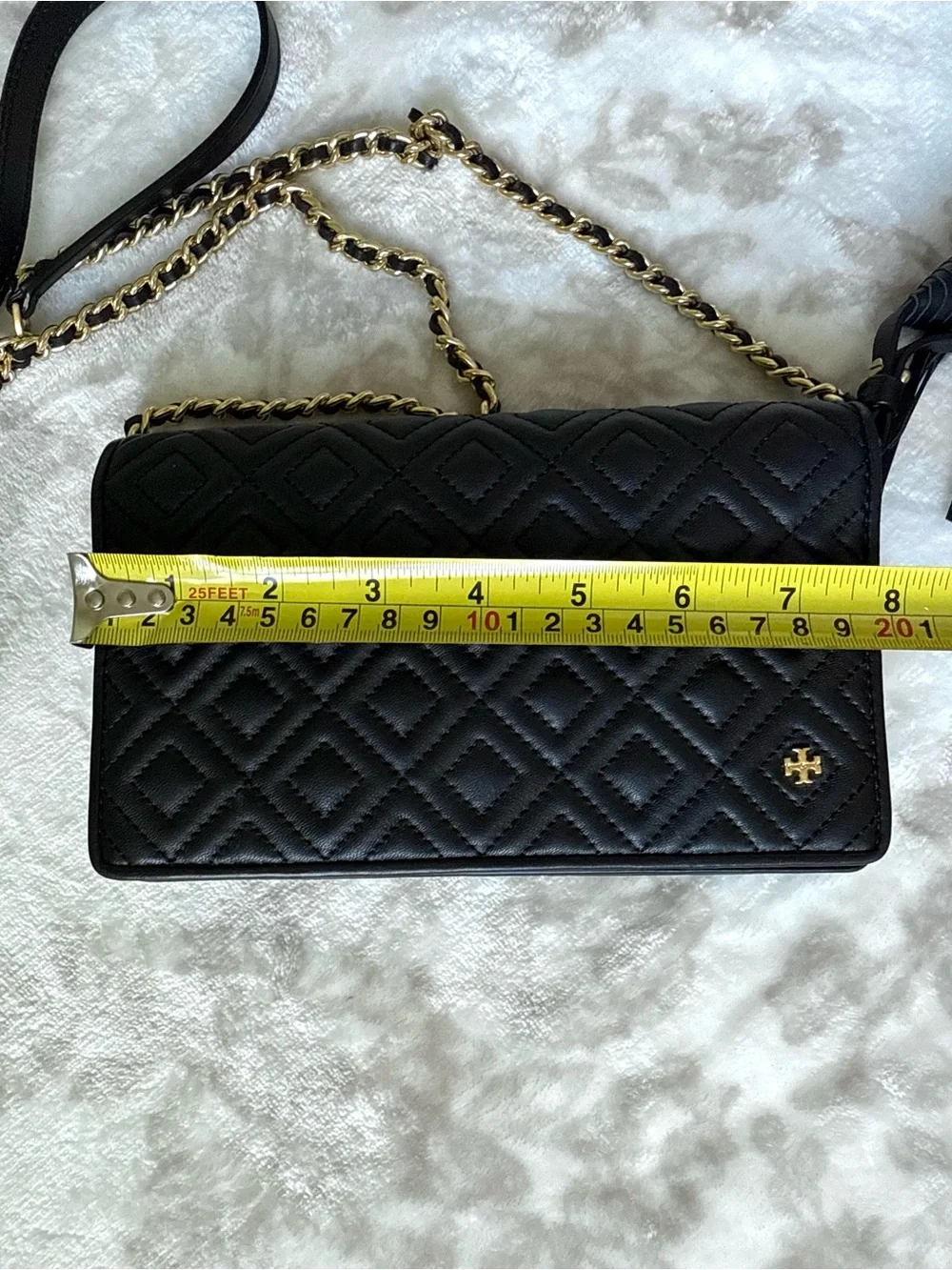 Tory Burch Fleming Quilted Leather Chain Crossbody Bag Wallet with Tassel Logo
